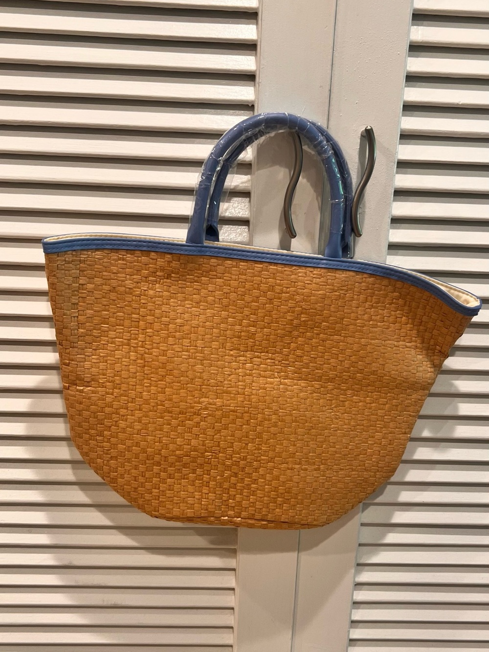 Blue-Trim Woven Straw Tote Bag - Women Bags